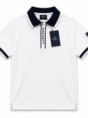 Hackett London Men’s White Polo Shirt Navy Trim NWT | Premium Golf Polo